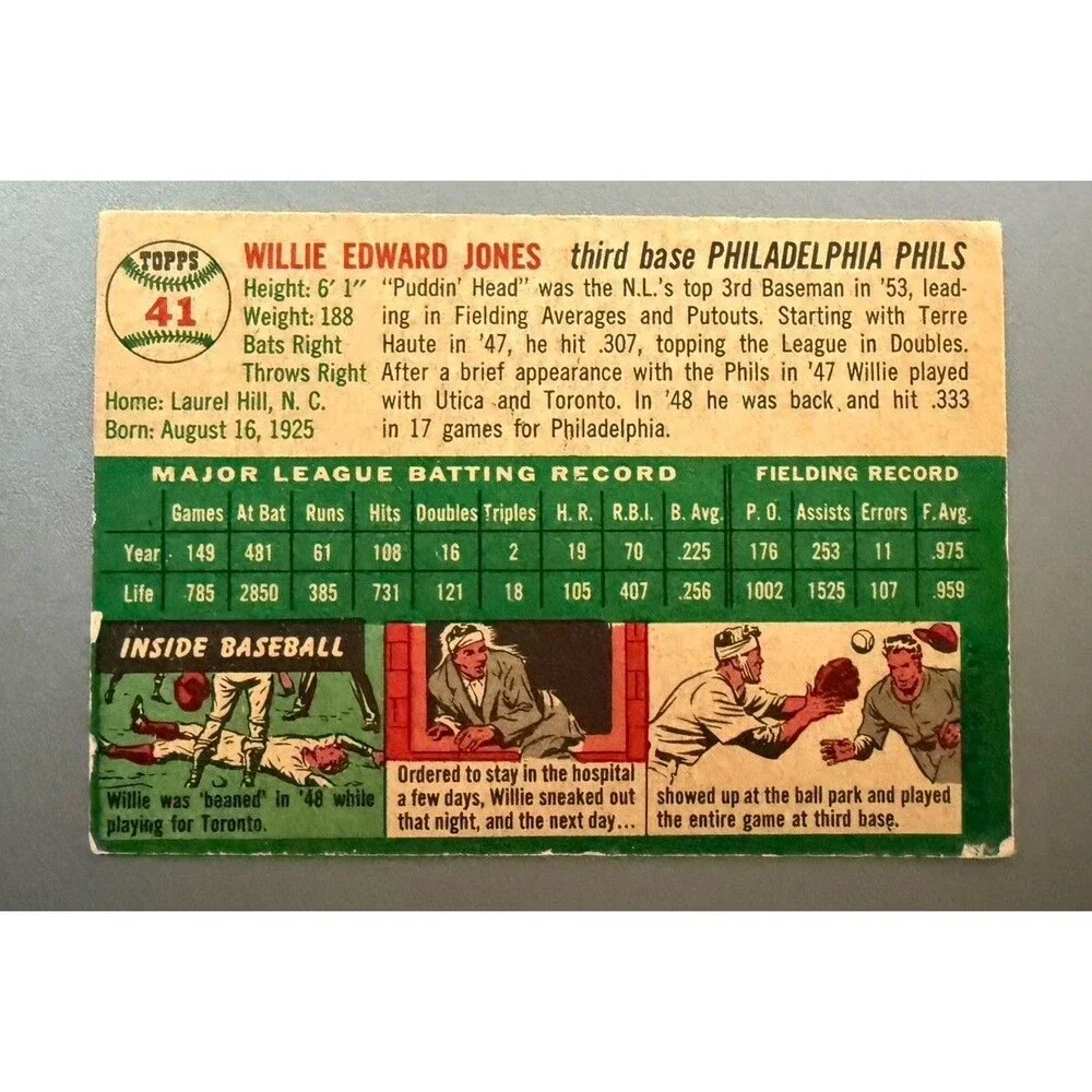 1954 Topps #41  WILLIE JONES  Philadelphia Phillies   VG